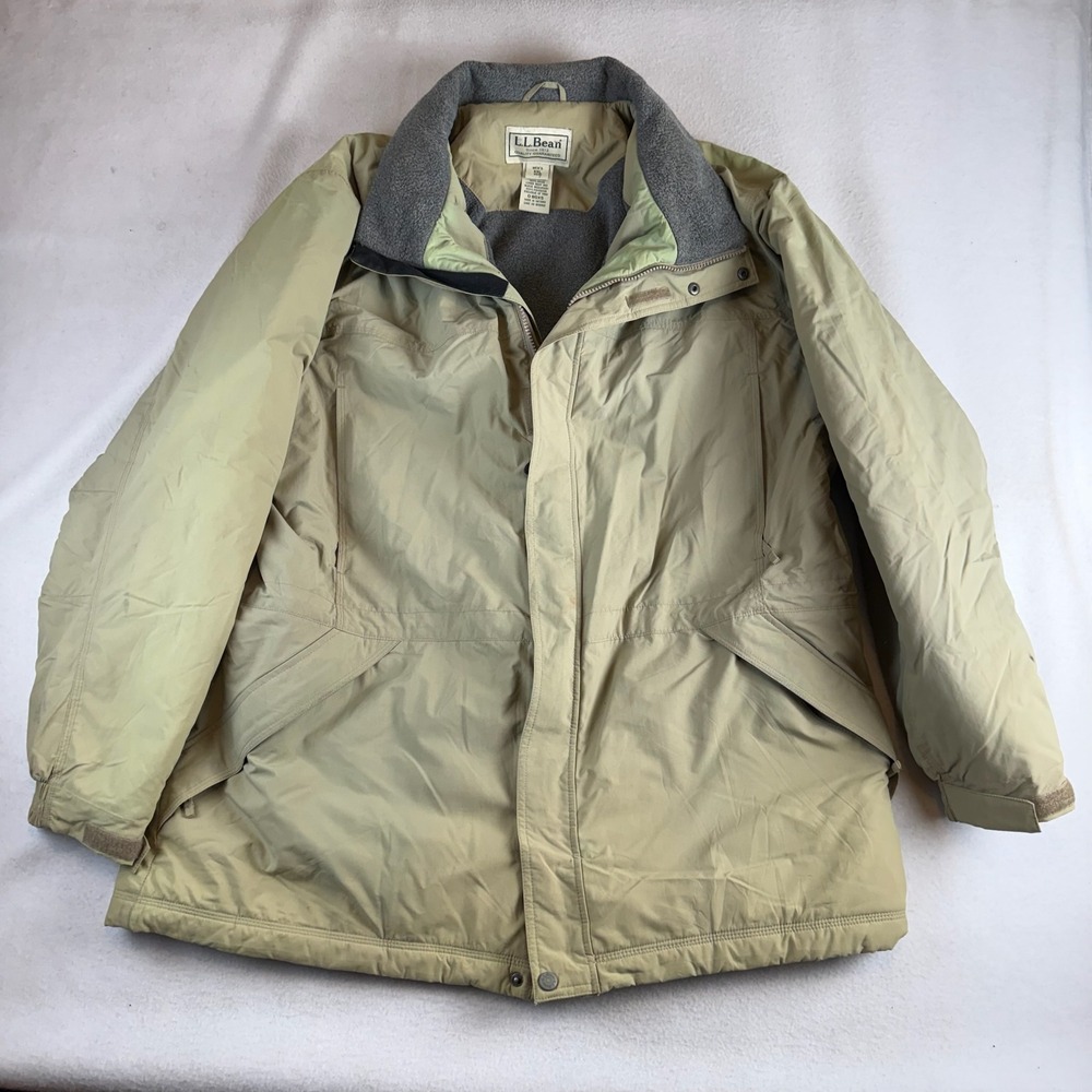 LL Bean Mens XXL Khaki Tan Fleece Lined Winter Parka Jacket Hooded 0BDX5